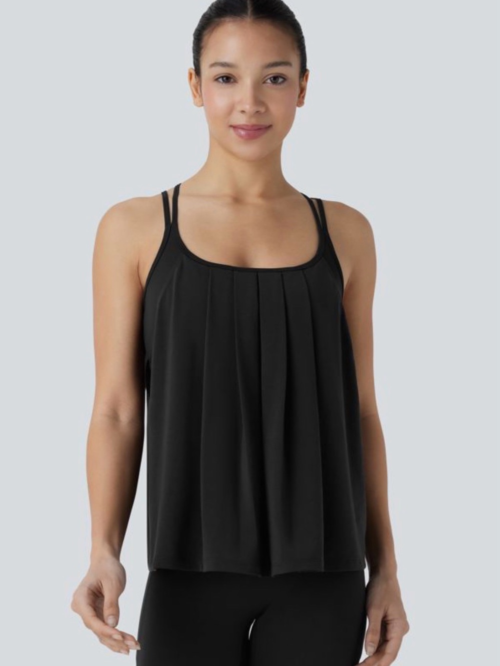 Halara M Double Straps Pleated Quick Dry Yoga Cami Top New with Tags Black